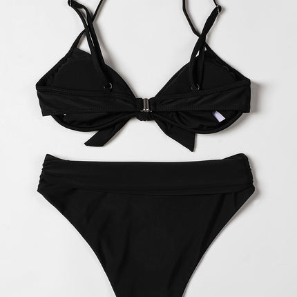Billion Swimming European and American Solid Color Bikini 2024 New Bow High Waist Sexy Split Swimsuit Swimwear Cross-border