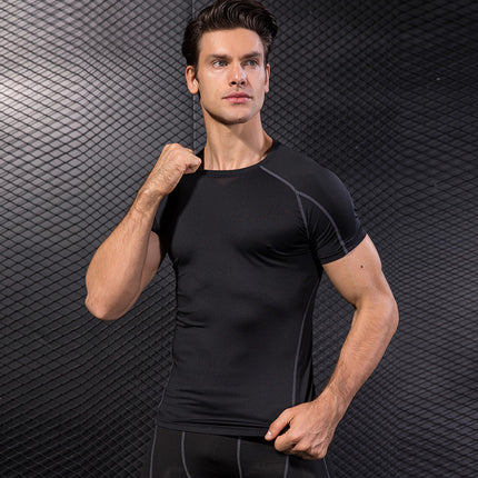 Men's PRO Tight Short-sleeved Fitness Sports Running Training Suit Elastic Quick-drying Clothes Short-sleeved T-shirt Clothes 1053