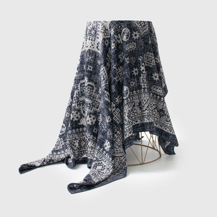 New Style Women's Silk Wool Scarf, Retro Printed Square Scarf, Sun Protection and Warm Neck Scarf, Dual-Use Decorative Scarf