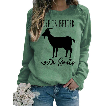 Foreign trade source life is better sheep printed round neck jacket sweater European size ladies coat long sleeve cross-border