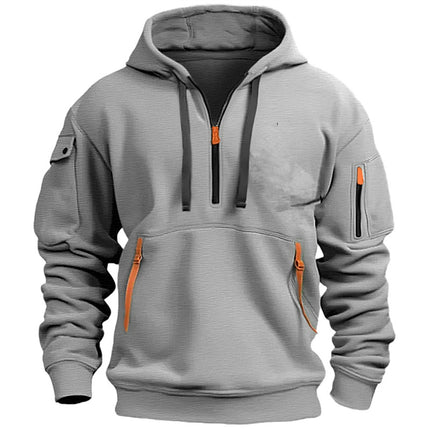 Men's Sweatshirt Casual Sports Hoodie Autumn and Winter Top with Arm Pocket Zipper Hoodie