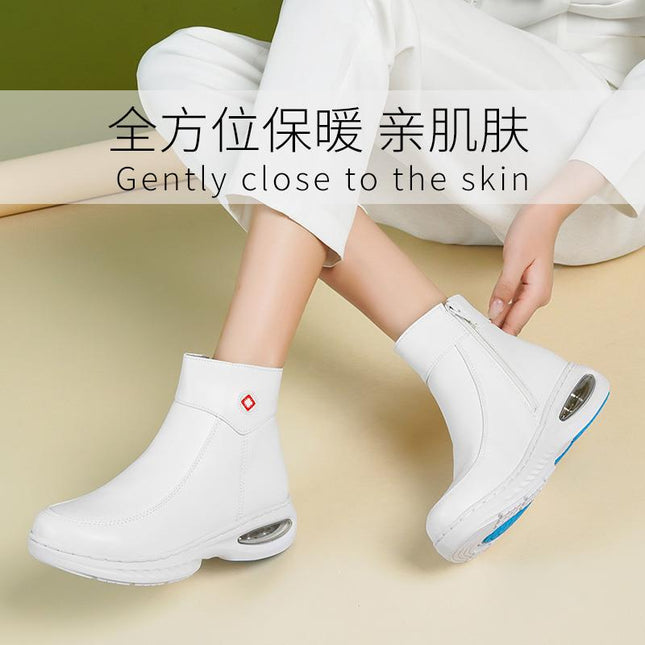 Nurses Shoes New White Comfortable fleece-lined Warm Not Tired Feet Non-Slip Wear-Resistant Leather Work Air Cushion Medical Cotton Shoes