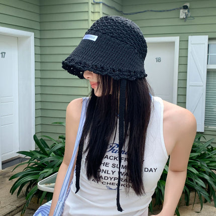 Korean-Style Beggar Hat, Fisherman Hat for Women, Spring and Summer, Face-Slimming Bucket Hat, Breathable Knit Hat, Trendy Sunshade and Sun Protection for Adults