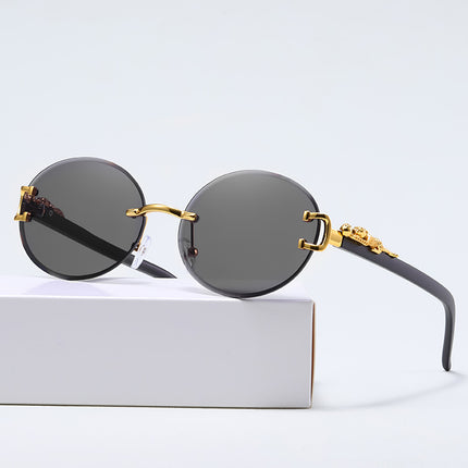 Round Frame Gradient Sunglasses Leopard Fashion Trendy Men's and Women's Sunglasses All-match New Rimless Glasses Wholesale