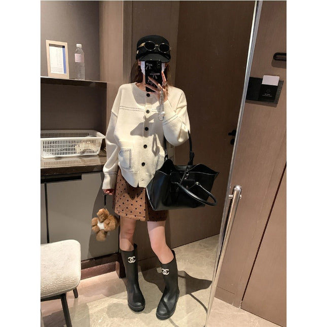 Mochie Street Style Pear-Shaped Figure High-Waisted A-Line Slimming Polka Dot Woolen Short Skirt Mq0813