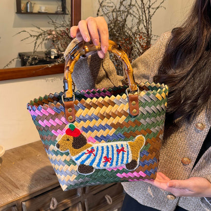 Dachshund Woven Basket Bag / Sac Panier Tressé Teckel