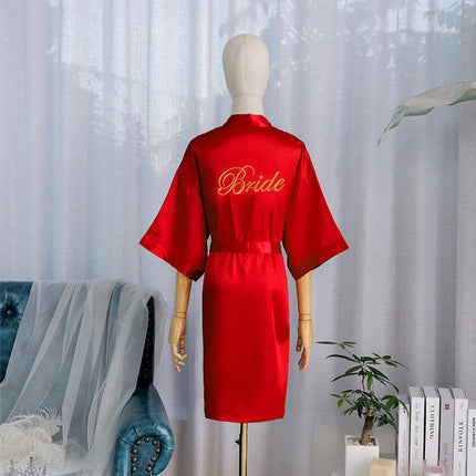 bride Gown morning Gown Lady nightgown wedding makeup bridesmaid group wedding kimono imitation silk cardigan bathrobe