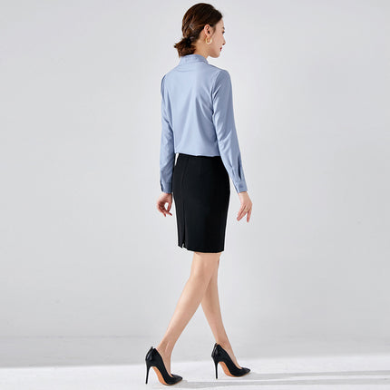 Spring and Autumn fashion long-sleeved shirt V-neck color matching shirt elegant goddess style front desk work clothes suit skirt sales women's suit