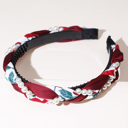French contrast color high-grade Pearl winding headband hemp braid woven headband female broken hair bangs high Skull top hair accessories