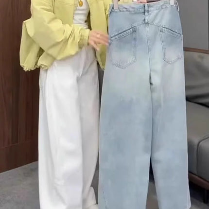 Plus Size Straight-Leg Jeans for Women, Autumn Thin Style 2025 New Curved Knife Pants, Slimming Wide-Leg Pants for Curvy Women