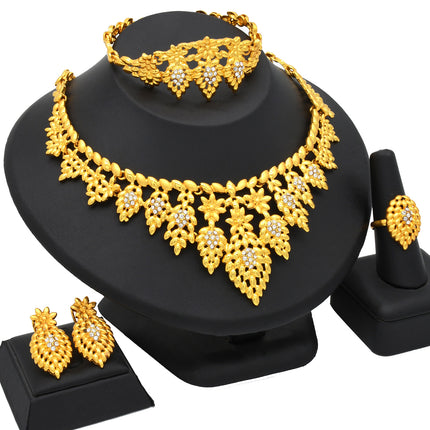 Cross-border hot selling four-piece Indian Dubai gold jewelry necklace bracelet ring earrings bridal wedding big jewelry