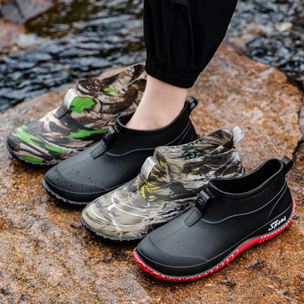 Rain Boots, Low-Cut, Shallow Mouth, Men's Rain Boots, Outdoor Hiking, Wading Rubber Shoes, Non-Slip, Waterproof, Adult Work Water Shoes, Camouflage