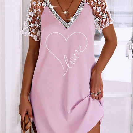 in stock 2025 new European and American Amazon AliExpress wish fashion three-dimensional lace raglan sleeve hot drilling dress