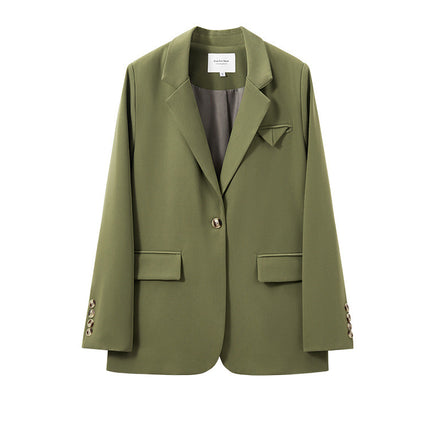 Green suit jacket for women Spring and Autumn 2024 New High sense niche Korean style British style loose small suit