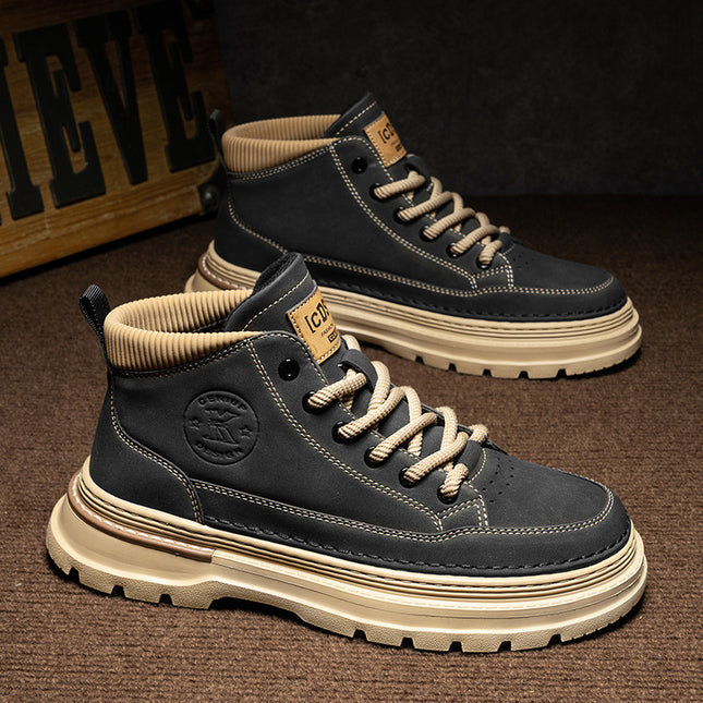 Autumn New Men's High-rise Sports Board Shoes Increased Thick-soled Casual All-match Outdoor Tooling Retro Trendy Shoes