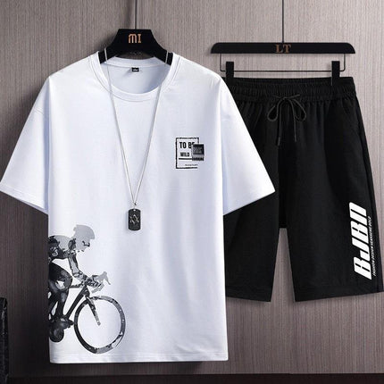 New Quick-drying Ice Silk Gradient suit Men's Short-sleeved T-shirt Summer Casual Shorts Sports Two-piece Handsome Men's Wear