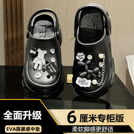 High-Heeled Clogs for Women, Summer Platform Thick-Soled Cartoon Two-Way Wear Closed-Toe Non-Slip Sandals for Outdoor Use in Summer