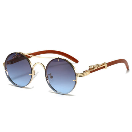 Cross-border European and American sunglasses men's retro punk metal leopard head round frame fashion double beam personality sunscreen sunglasses women