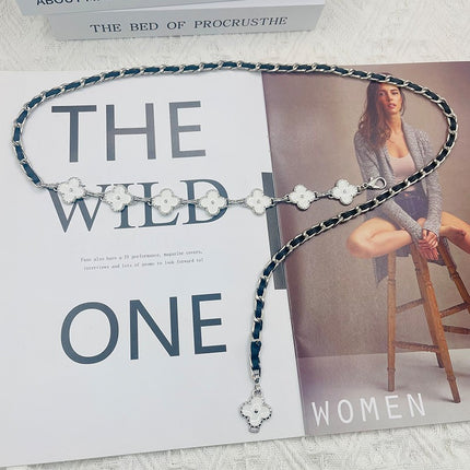 Fragrant Style Waist Chain Accessories Women's Summer Metal Four-leaf Clover Two-sided Available Splicing Chain All-match Thin Chain Belt Pants Chain