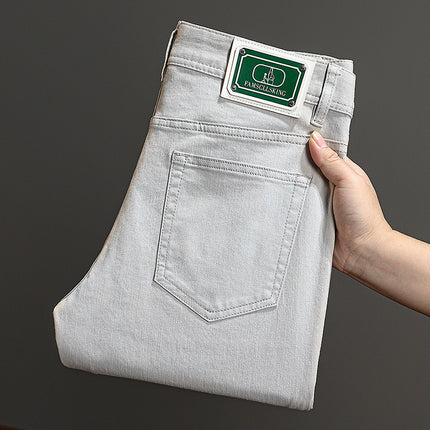 Autumn 2024 New European Fashionable Brand Light Color Jeans Men's Slim-fit All-match High-end Casual Luxury Trousers for Men