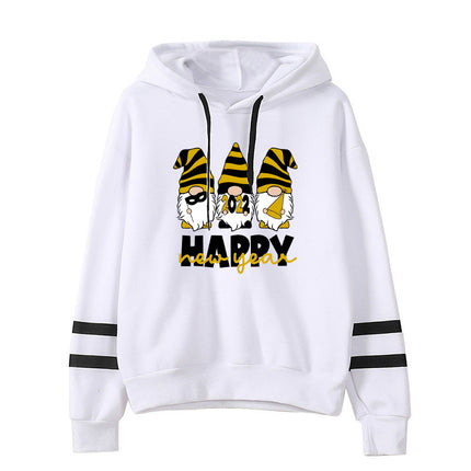 Santa happy printed parallel bars striped hooded hoodie European and American men's and women's European size cross-border autumn and winter