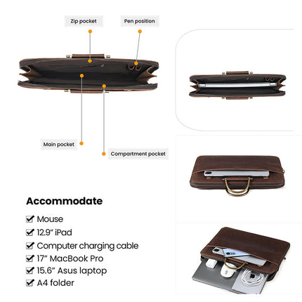 Crazy Horse Leather Business Tablet Laptop Bag Multifunctional Lightweight Genuine Leather Men's Briefcase