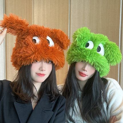 Falling pool knitting ~ Internet celebrity same cartoon big eyes green funny hat autumn and winter monster cute female photo