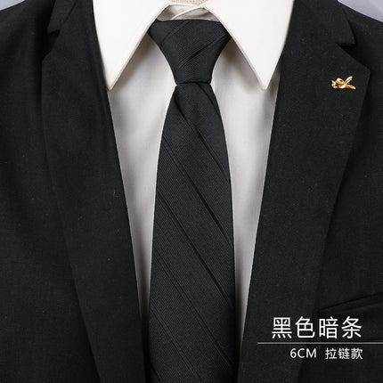 Men's Black Tie Men's Formal Wear Korean Style 8cm Student Women's Suit Business Lazy Zipper Wedding Professional Fashion