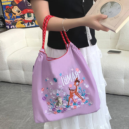 Summer New Japanese Embroidered ballchain Environmental Bag All-match Satchel Shopping Bag Shoulder Bag Canvas Tote Bag