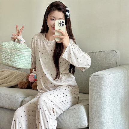 Autumn and Winter 2024 New Women's Wave Cashmere Casual Lazy Crewneck Home Clothes suit Pajamas