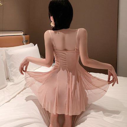 Sexy Plus-Size Casual Lingerie Nightgown Passion Set Teasing Strap Transparent Sleepwear for Women