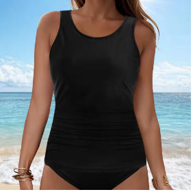 2025 New Cross-Border European and American Solid Color Two-Piece Swimsuit Solid Color Sexy Bikini Beach Hot Spring Swimwear Top
