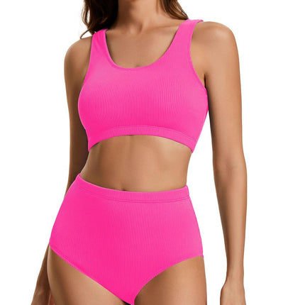 2024 Solid Color Pit Cross-border Foreign Trade New Slim-fit Swimsuit Split High Waist Vest with Chest Pad Swimsuit