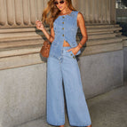 Blue top + pants suit / S