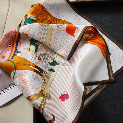 Zoo Selfie Print 100% Mulberry Silk Scarf Spring & Fall Decorative Neck Scarf Silk Scarf 53cm Square Scarf