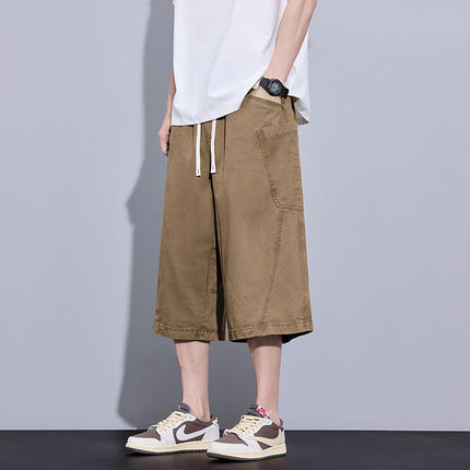 100% Summer Pure Cotton American Cargo Shorts for Men, Loose Fit, Wide-Leg Straight Cropped Casual Pants for Men