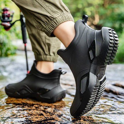 Cross-Border Rain Boots for Men, Kitchen Chef Work Safety Shoes, Rider Rain Boots, Fishing Non-Slip Waterproof Black Rubber Shoes, Water Shoes