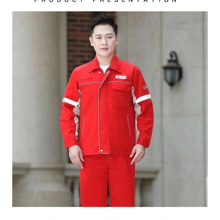 Spring and Autumn Petroleum Work Clothes for Men, Long-Sleeved Workwear with Reflective Strips, Gas Station Labor Protection Clothing, Work Uniforms, Labor Protection Clothing