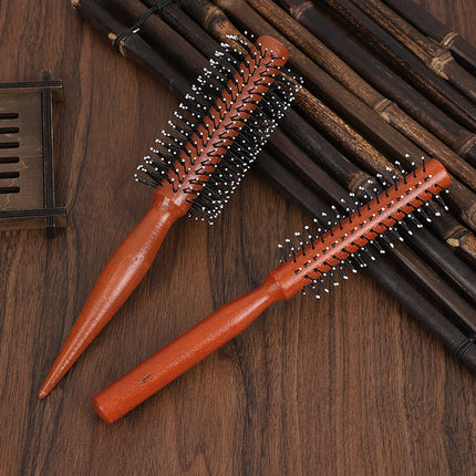 Curly Hair Comb for Women and Men, Wooden Curling Comb, Blow-Dry Styling Comb with Inner Buckle, Barber Shop, Hair Salon, Professional Cylinder Roller Comb