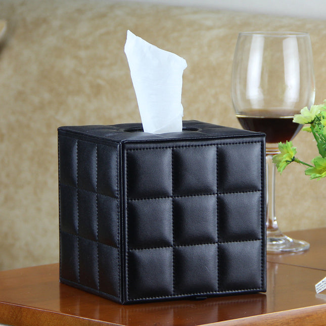 Leather Square Roll Paper Box Leather Household Paper Roll European Creative Tissue Box Hotel Living Room Guest Room Roll Paper Box