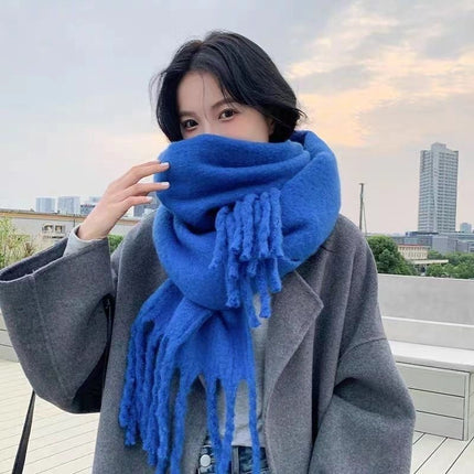 New Solid Color Mahair Scarf for Couple Winter Warm Thickened Korean-style All-match Student Long Girl Scarf