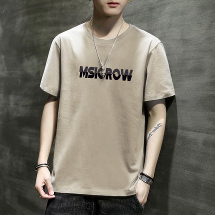 Men's Short-Sleeved T-Shirt 2023 Slim Fit Versatile Top Youth Korean Style Bottoming Shirt Printed T-Shirt Casual Round Neck