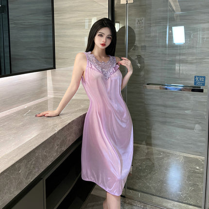 Korean version of sex hint pajamas light purple lace home clothing suit foreign trade plus size pure desire style war robe fun 4002