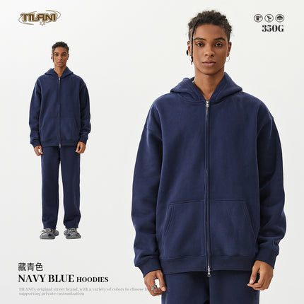 Tilani Men's Autumn and Winter Velvet Thickeneded Hooded Cardigan Sweatshirt Sweatpants American Fashion Brand Youth Hoodie Suit