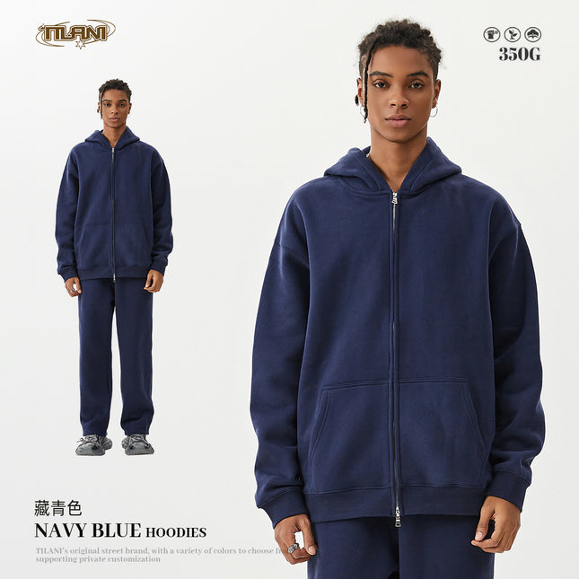 Tilani Men's Autumn and Winter Velvet Thickeneded Hooded Cardigan Sweatshirt Sweatpants American Fashion Brand Youth Hoodie Suit