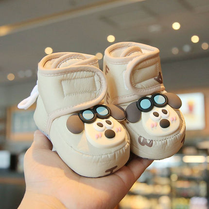 Baby Cotton Shoes Autumn and Winter Fleece-Lined Cartoon Doll Baby Snow Boots Warm Thick Soft Sole Toddler Shoes 0-1 Years Old Walking