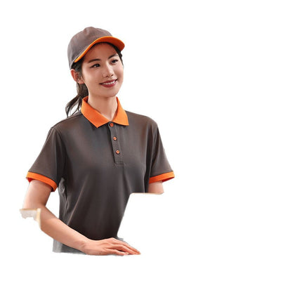 Coffee Shop Workwear Polo Shirt with Custom Printed Logo Summer Lapel Milk Tea Shop Catering Staff Uniform Short-Sleeved T-Shirt