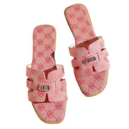 Women's Summer New Fashion Versatile Square-Toe Open-Toe Flat Slip-On Simple Beach Sandals for Outdoor Wear