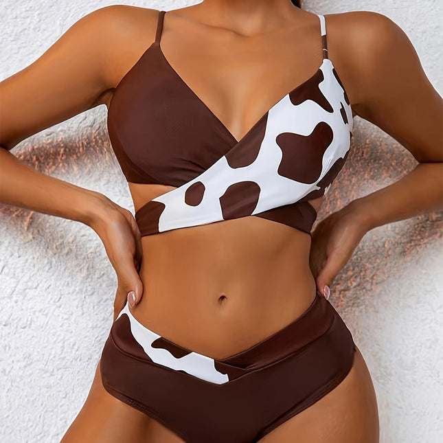 Two-Piece Swimsuit for Women, New Foreign Trade Sexy Pure Desire Style Bikini, Snake Print, High-Waisted, Backless, High-End Swimwear