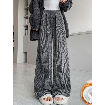 creamy-white chenille twill wide-leg pants women's autumn and winter 2024 new lazy relaxed-fit fleece-lined casual pants